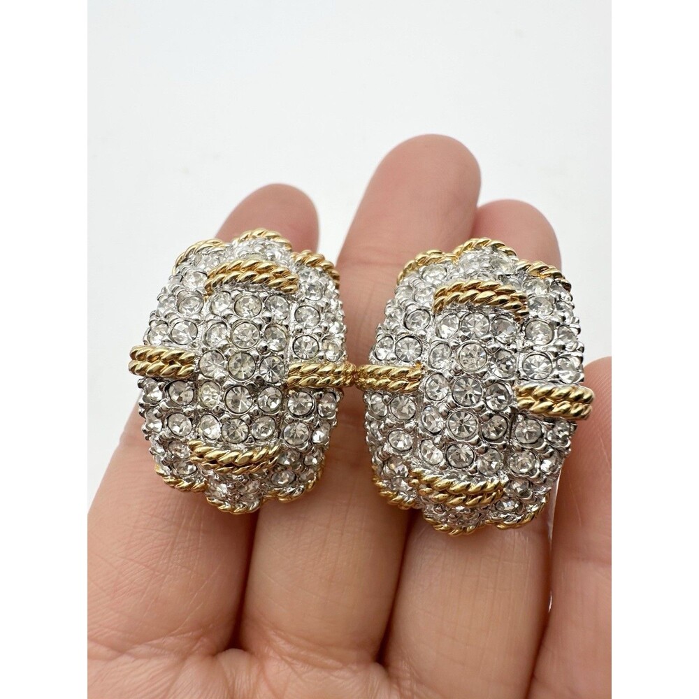 Vintage 1980’s Swarovski S.A.L. Gold Plated Crystal Woven Earrings